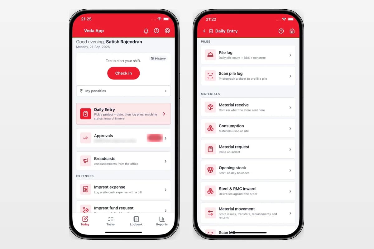 Veda Pile App product screenshot
