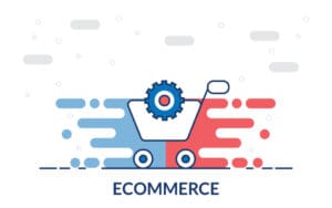 Comparison of WooCommerce and Shopify shopping carts, depicted with a divided design showcasing their differences in colors. A visual representation of the two e-commerce platforms.